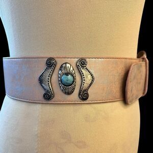MZ New York Southwestern Genuine Leather Belt 2” Wide Silver Buckle Size M